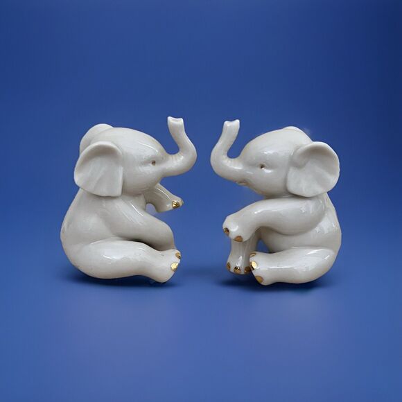 Lenox Other - Lenox Elephants 24K Gold Trim Porcelain Figurines Trunk Up 2.5" Lot of 2